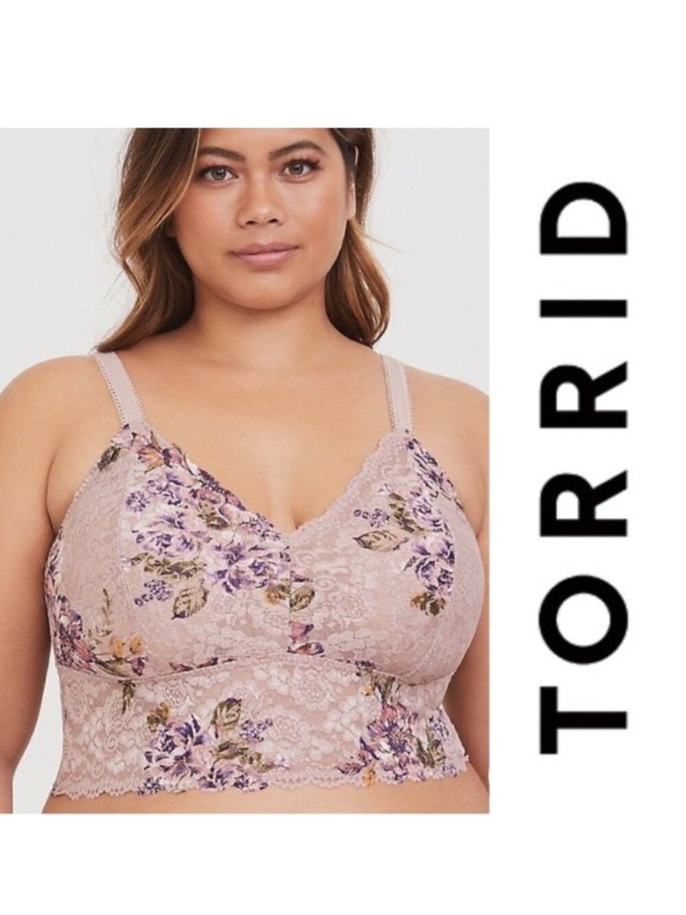 Torrid | Mauve Floral Unlined Lace Crop Bralette | Size 2X